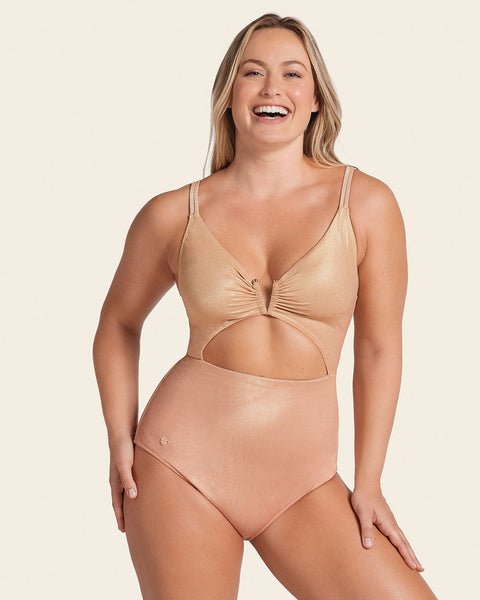 One-Piece Slimming Swimsuit with Bold Cutouts#color_127-iridescent-gold