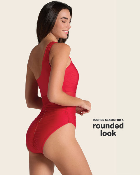 Stunning One-Shoulder One-Piece Shaping Swimsuit#color_323-red