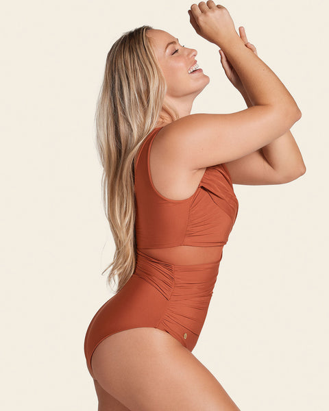 Asymmetrical Slimming Compression One Piece Swimsuit#color_239-terracotta