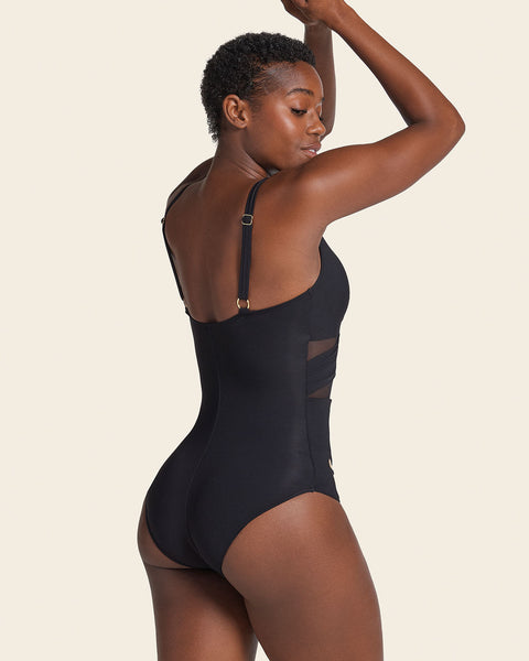 Eco Friendly Recycled Nylon One Piece with Slimming Compression#color_700-black