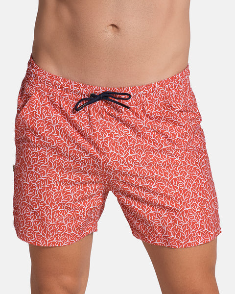 5" Eco-friendly men's swim trunk with soft inner mesh lining#color_a84-red-coral-print