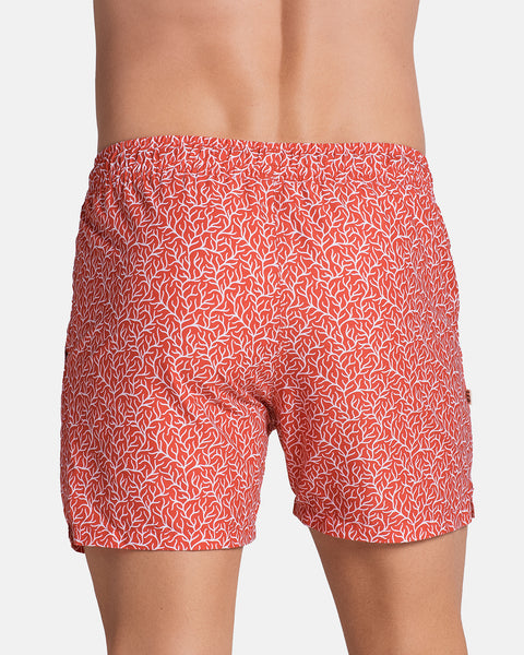 5" Eco-friendly men's swim trunk with soft inner mesh lining#color_a84-red-coral-print