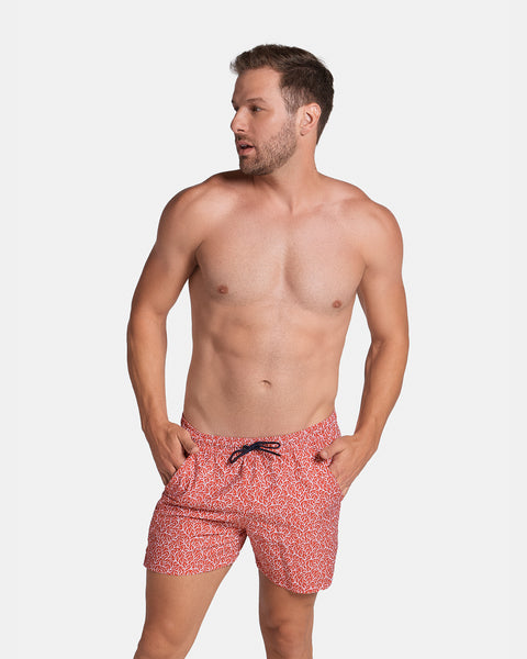 5" Eco-friendly men's swim trunk with soft inner mesh lining#color_a84-red-coral-print