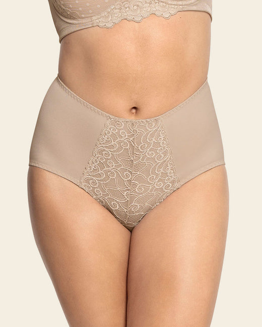 Mid-rise lace detail classic smoothing panty#color_802-nude