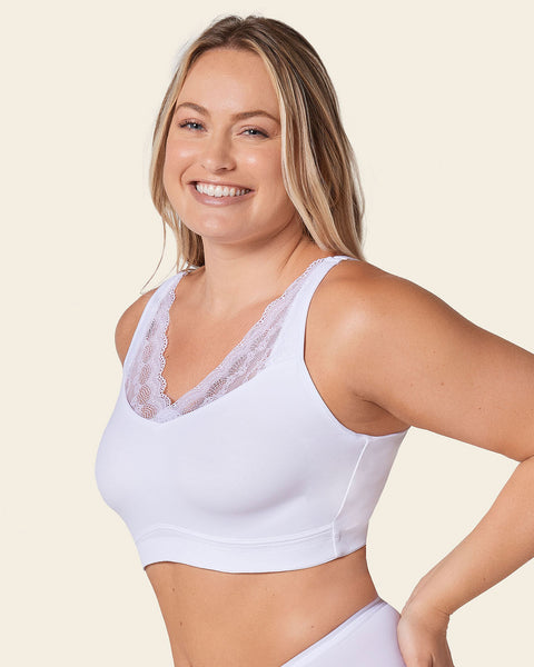 Mastectomy pocketed lace trim wireless bra#color_000-white