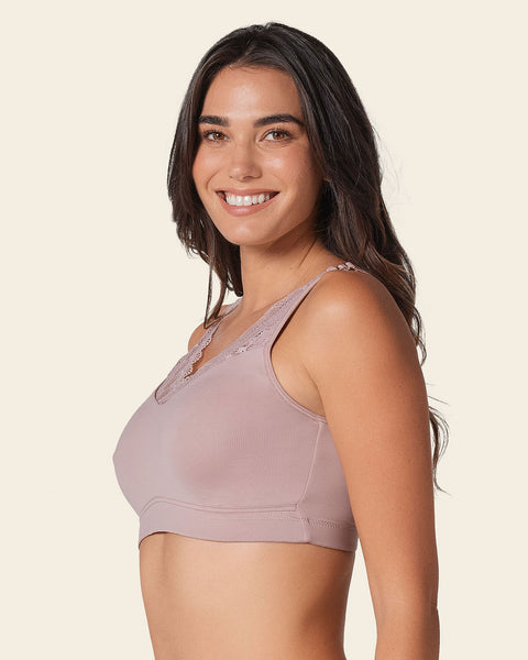 Mastectomy pocketed lace trim wireless bra#color_281-rosewood