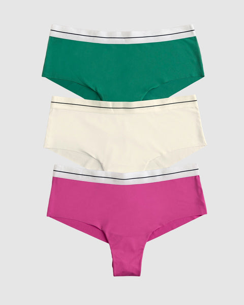 3-Pack Contrast Waistband Soft Cheeky Panties#color_s09-green-fuchsia-white