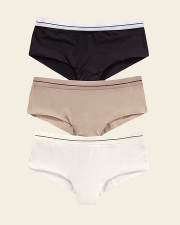 3-Pack Contrast Waistband Soft Cheeky Panties#color_s12-ivory-black-nude