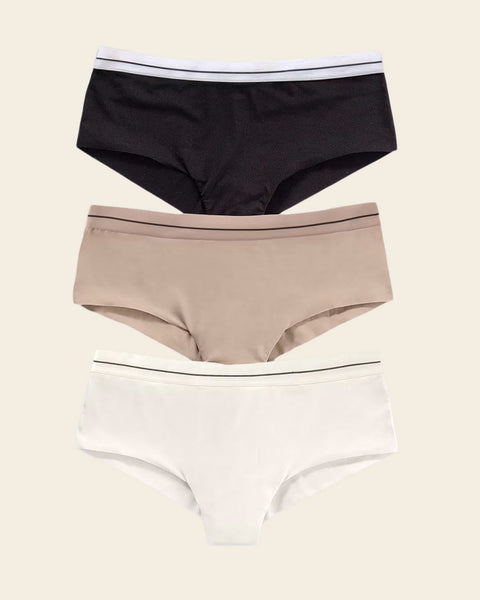 3-Pack Contrast Waistband Soft Cheeky Panties#color_s12-ivory-black-nude