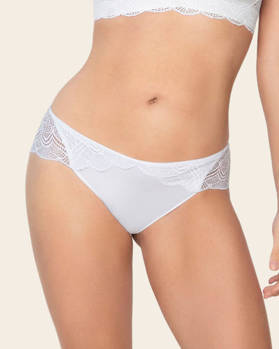 Half-and-half sheer lace cheeky hipster panty#color_000-white