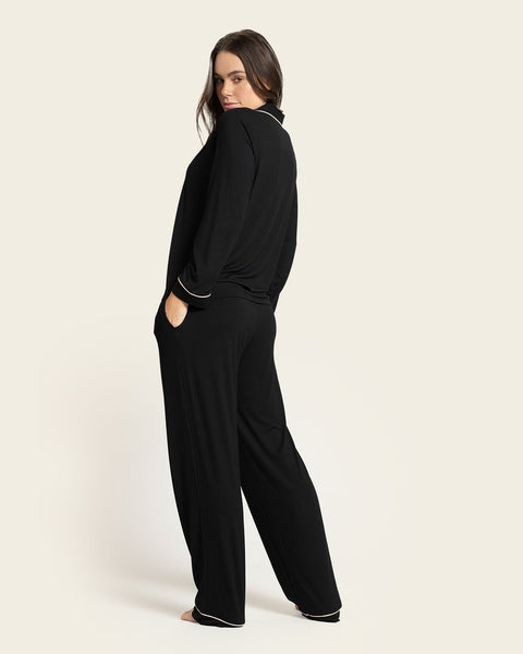 Pajama Set: Long Sleeve Shirt + Long Pant#color_700-black
