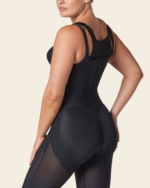 Stage 1 post-surgical calf-length girdle with front hook-and-zip closure#color_700-black