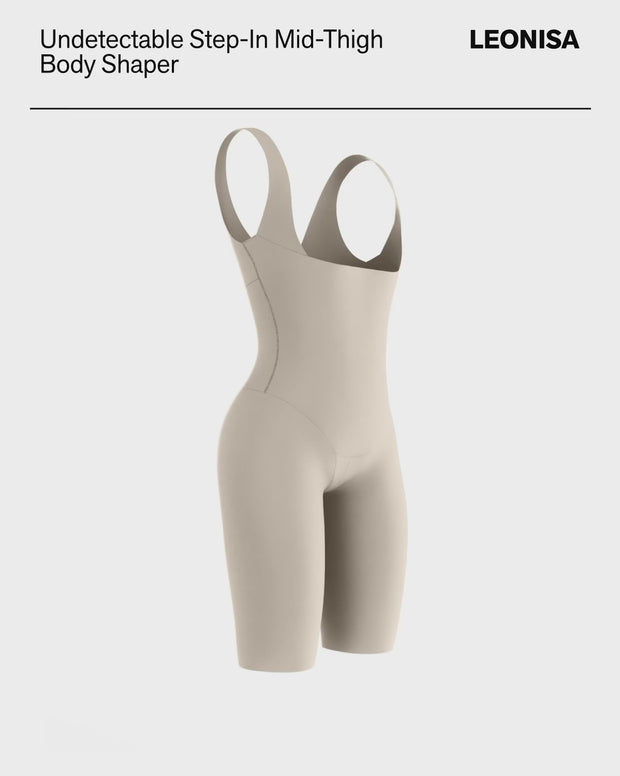 Undetectable step-in mid-thigh body shaper