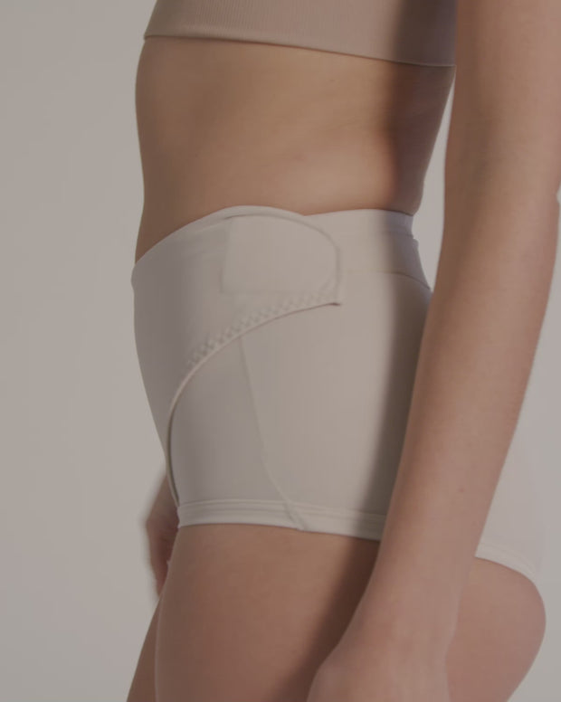 Firm compression postpartum panty with adjustable belly wrap