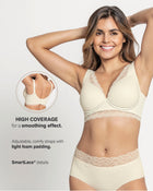 Deep coverage bra: soft lightly-lined lace underwire bra