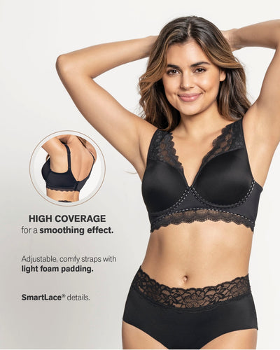 Deep coverage bra: soft lightly-lined lace underwire bra#color_700-black