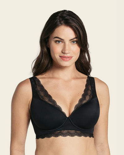 Deep coverage bra: soft lightly-lined lace underwire bra#color_700-black