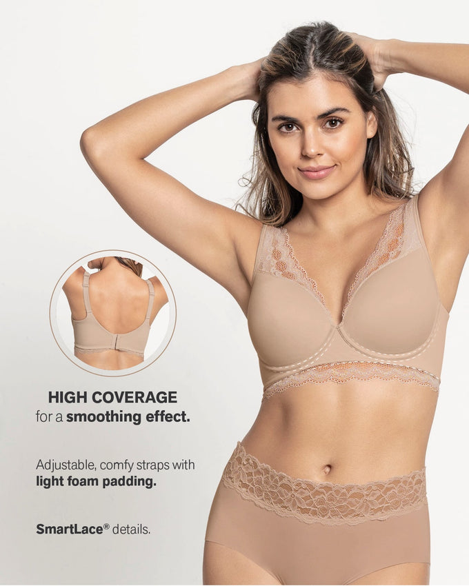 Deep coverage bra: soft lightly-lined lace underwire bra#color_802-nude
