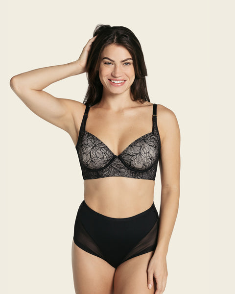 Lace back smoothing underwire bra#color_700-black