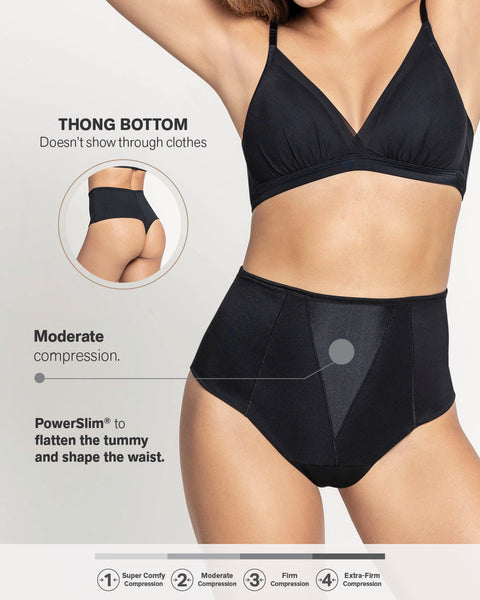 High-waisted satin detail shaping thong#color_700-black