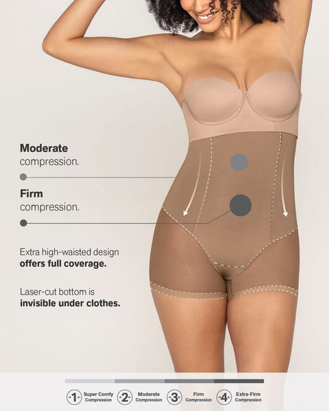 Firm compression high-waisted sheer short shaper#color_857-brown