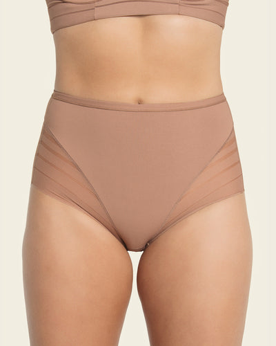 Lace stripe undetectable classic shaper panty#color_857-brown