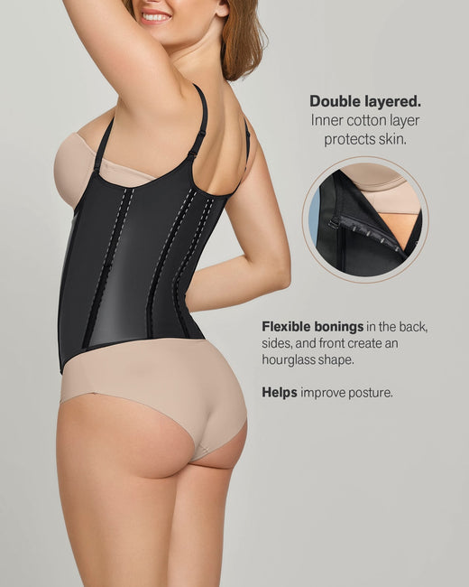 Latex waist trainer vest with extra-firm compression#color_700-black
