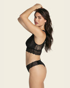 High-neck unlined lace crop top wireless bralette