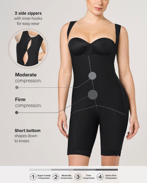 Torso-to-thigh firm body shaper (side zippers)#color_700-black