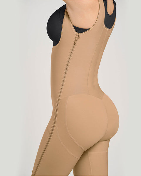 Torso-to-thigh firm body shaper (side zippers)#color_880-natural-tan