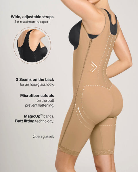 Torso-to-thigh firm body shaper (side zippers)#color_880-natural-tan