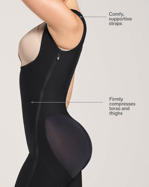 Stage 1 post-surgical short girdle with side zippers and wide straps#color_700-black