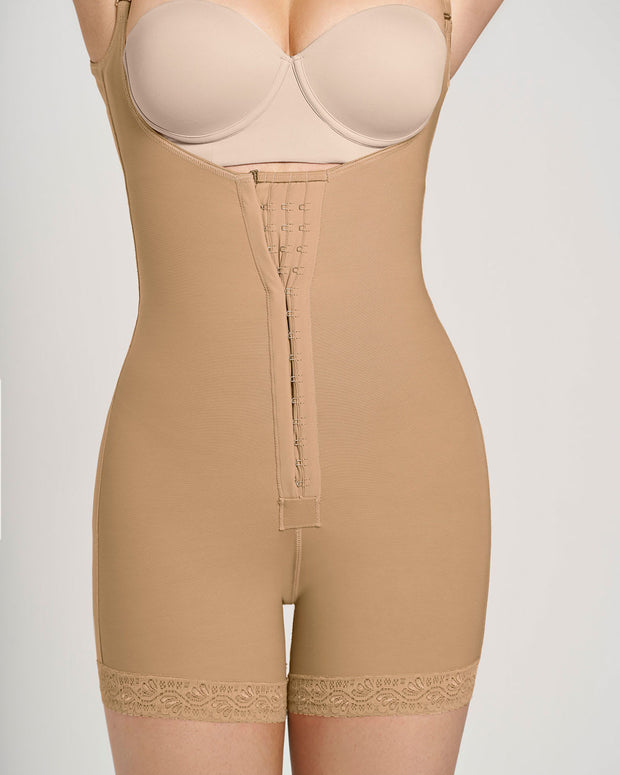 Stage 1 post-surgical short girdle with front hook-and-eye closure#color_880-natural-tan