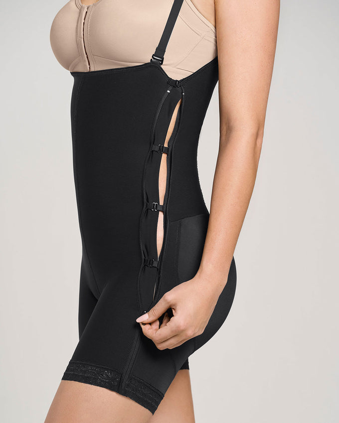 Firm compression body shaper with side zippers#color_700-black