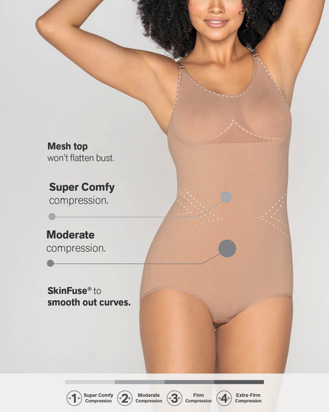 Invisible bodysuit shaper with super comfy compression#color_087-medium-brown