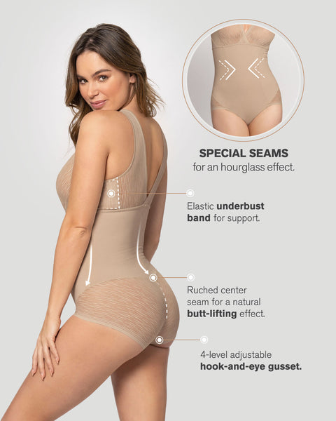 Sheer stripe detail sculpting bodysuit#color_802-nude