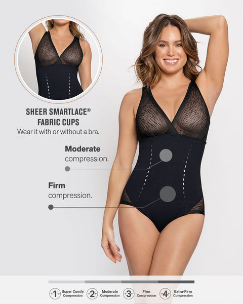 Sheer stripe detail sculpting bodysuit#color_700-black