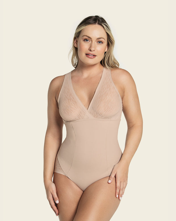 Sheer stripe detail sculpting bodysuit#color_802-nude