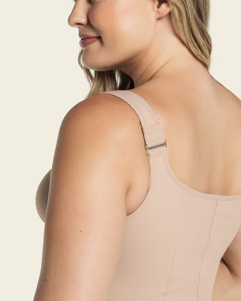 Sculpting body shaper with built-in back support bra#color_802-nude