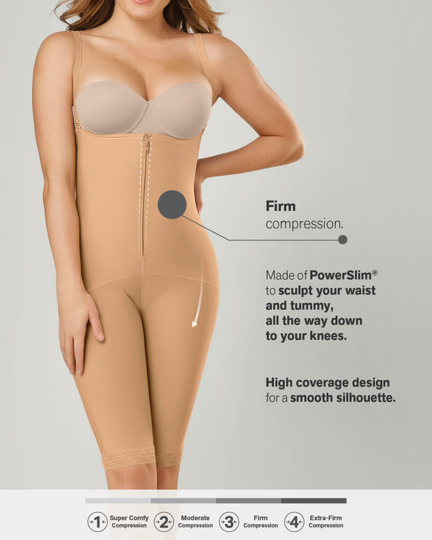 Knee-length body shaper with firm compression#color_880-natural-tan
