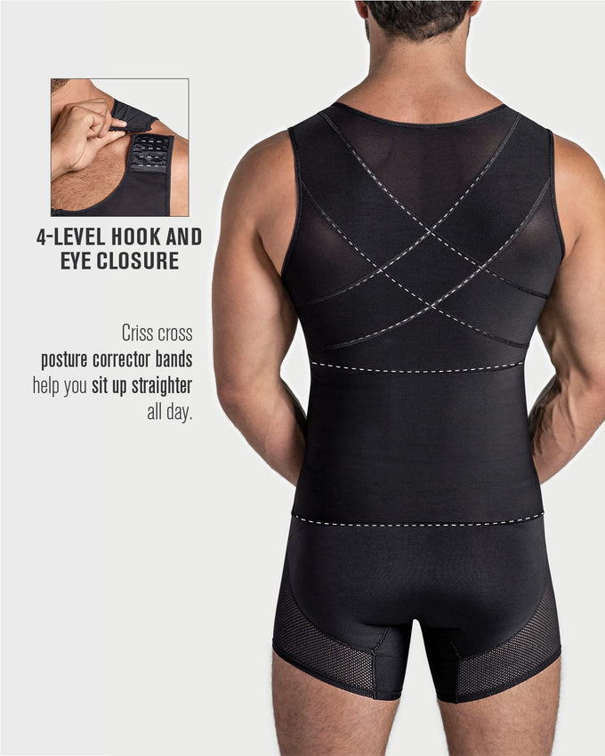 Men's firm shaper vest with back support  front hook closure#color_#all_variants