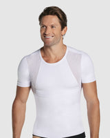 Stretch cotton moderate compression shaper shirt with mesh cutouts#color_000-white