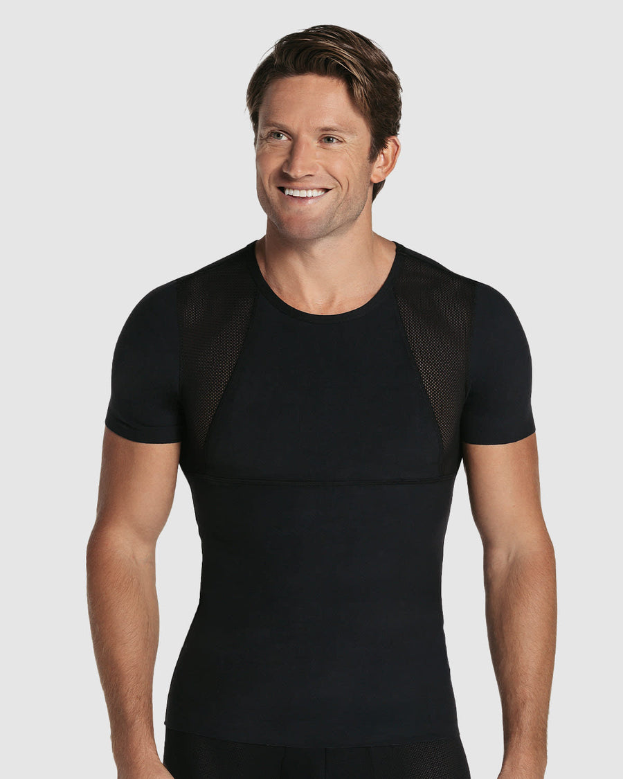 Stretch Cotton Moderate Compression Shaper Shirt with Mesh Cutouts ...