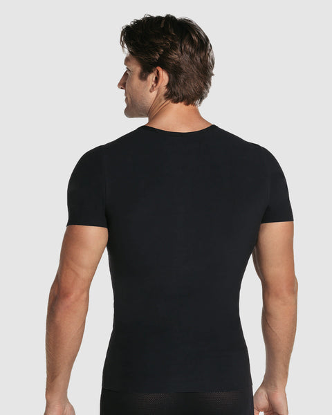 Stretch cotton moderate compression shaper shirt with mesh cutouts#color_700-black