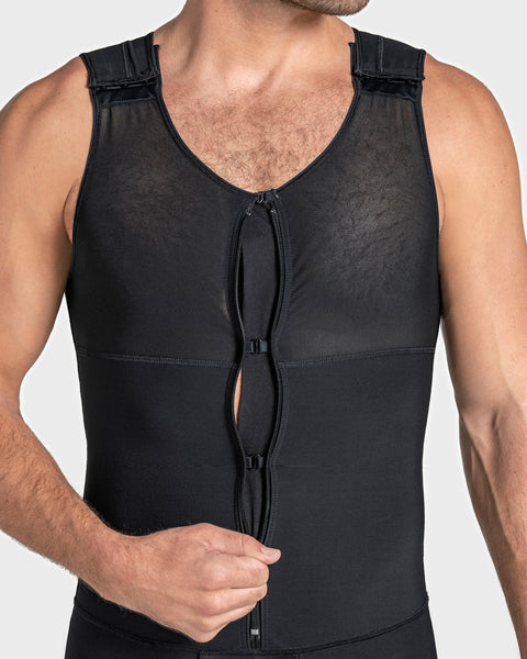 Leo men's post-surgical firm compression bodysuit#color_700-black