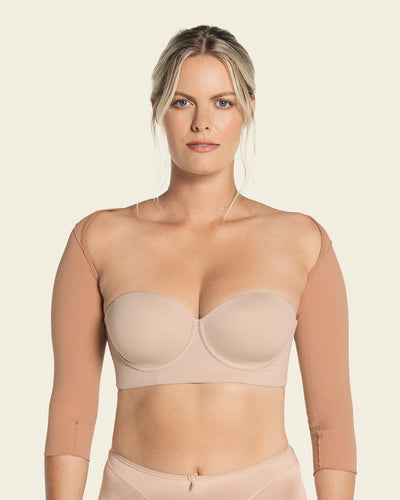 Stage 1 post-surgical long sleeve arm shaper with back closure#color_852-nude