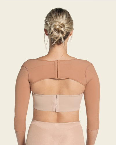 Stage 1 post-surgical long sleeve arm shaper with back closure#color_852-nude