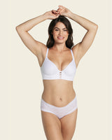 Memory foam push-up underwire bustier bra with strappy front#color_000-white