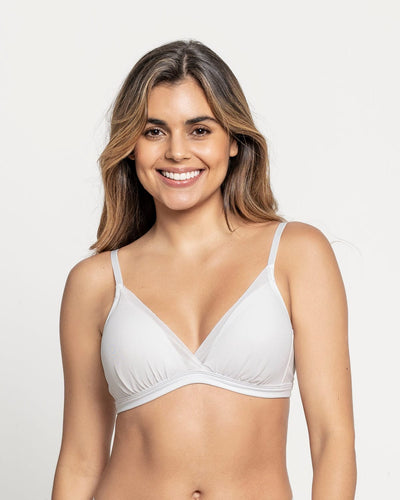 Feather fresh bra high-tech wireless tulle overlay v-neck bralette#color_000-white