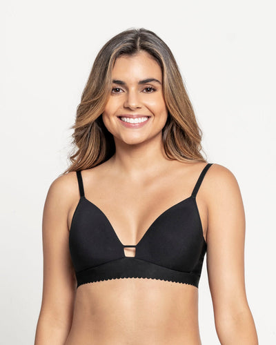 Perfect comfort bra plunge wireless scalloped trim bra#color_700-black